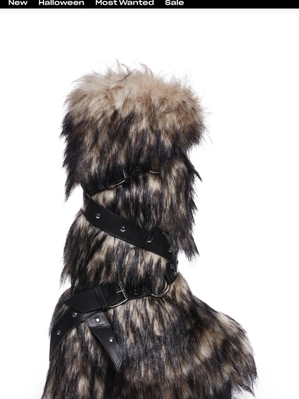 Dolls Kill Taupe and Black Faux Fur Buckle Moto Boot Covers